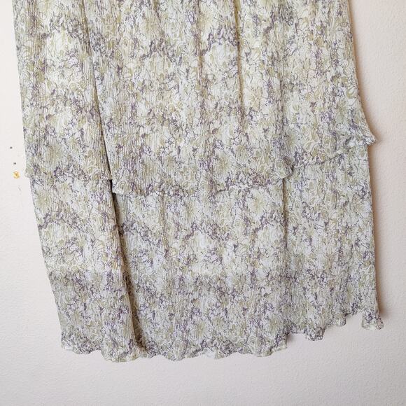 Udel NY Textured Print Tiered Gauzy Layered Fairy Midi Skirt Large Sage Floral - Picture 5 of 9
